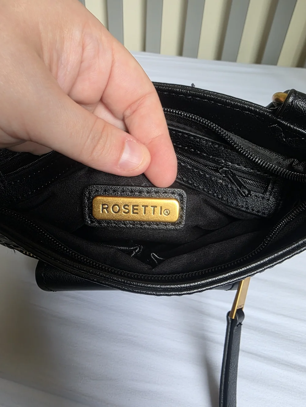 Rosetti Black Studded Faux-Leather Crossbody with Gold Accents